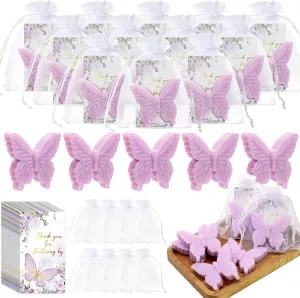 Dunzy 30 Set Butterfly Theme Baby Shower Favors for Guests Butterfly Soap Favors with Thanks You Cards Gift Bags Gender Reveal Baptism Party Decorations Wedding Bridal Souvenirs (Purple)