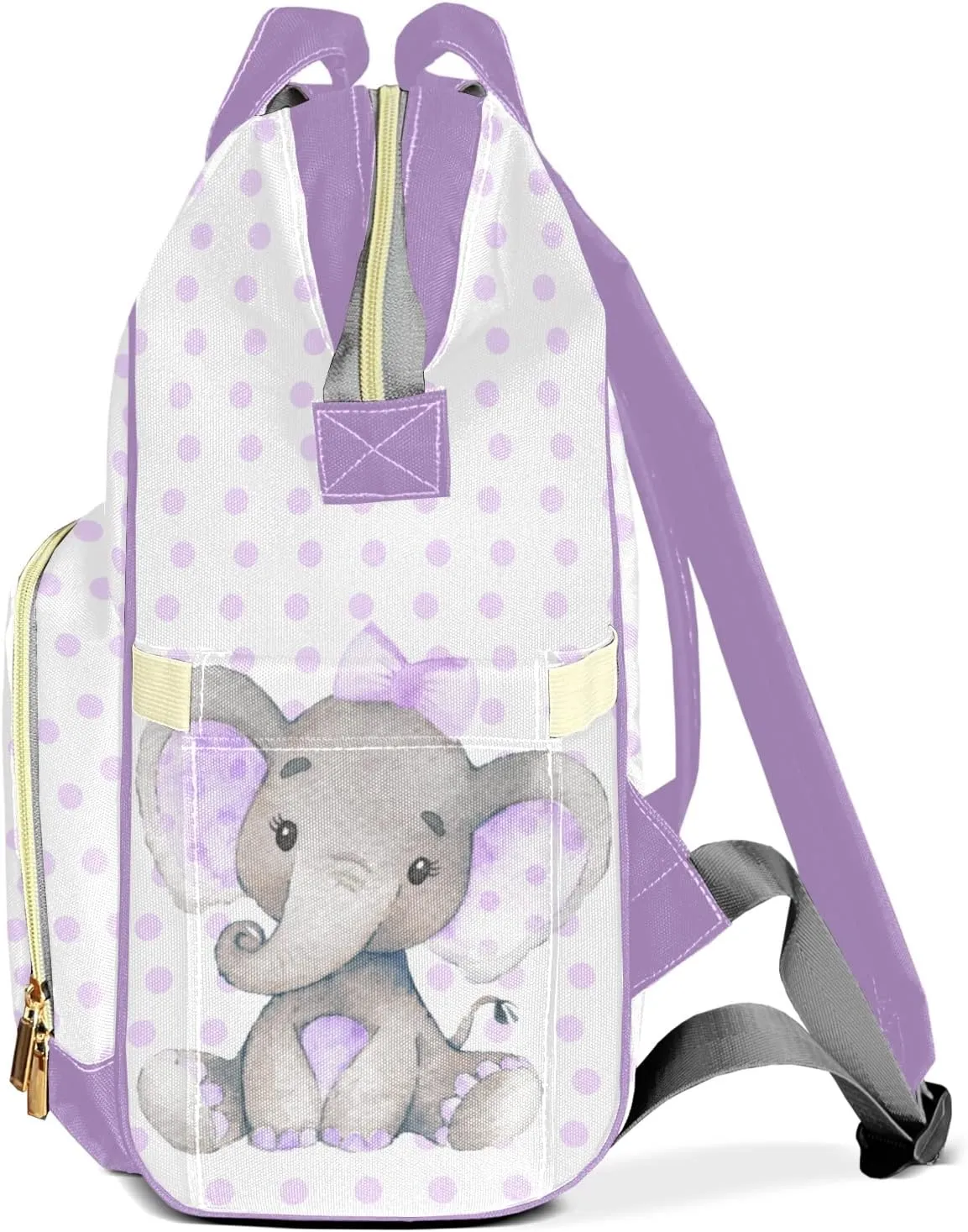 Elephant White Purple Personalized Diaper Bags Waterproof Backpack Shoulder Daypack for Mother's Day Gifts