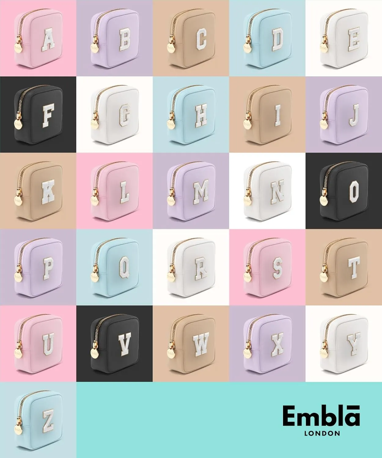 Embla Preppy Makeup Bag Travel Cosmetic Pouch, Cute Make up Case with Personalized Initial, Girls Zipper Pouch Purse Cosmetics Organizer Tote, Waterproof Travel Skincare Makeup Bag, Lilac (Letter C)