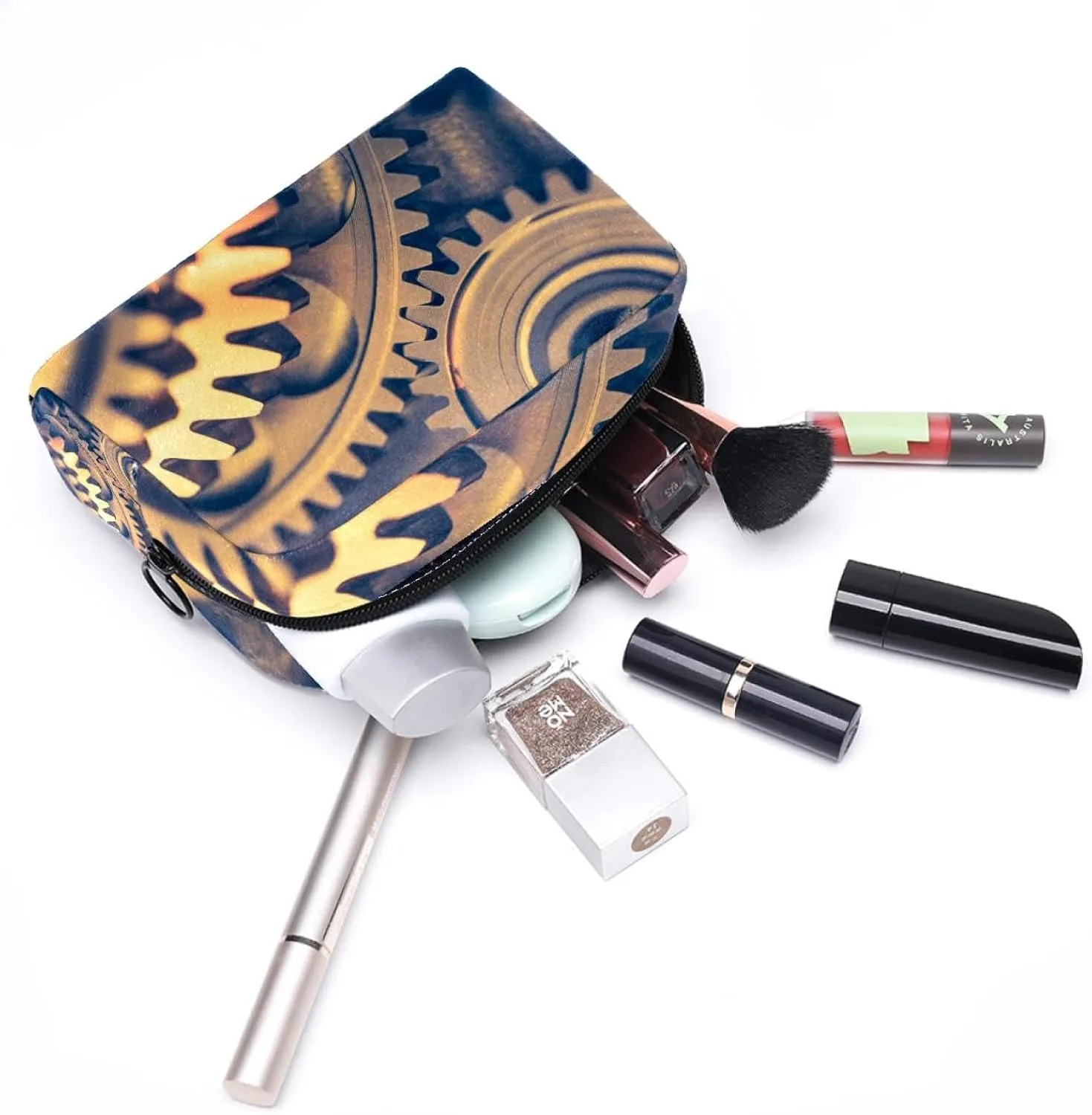 Engine Gears Wheels Small Makeup Bag for Purse, Portable Cosmetic Bag Zipper Makeup Pouch for Women, Stationery, Toiletries, Travel Accessories