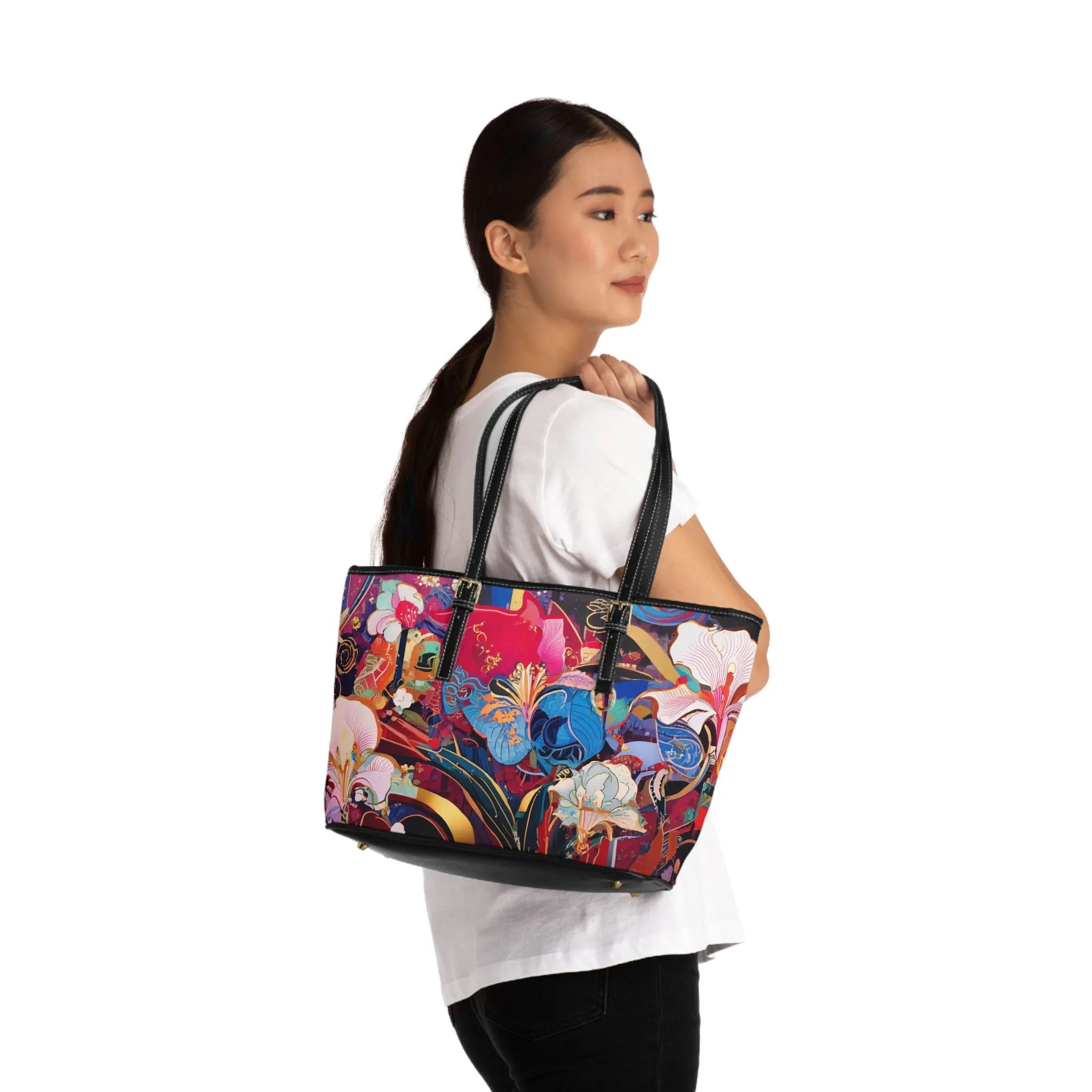 Ethereal Irises PU Leather Shoulder Bag