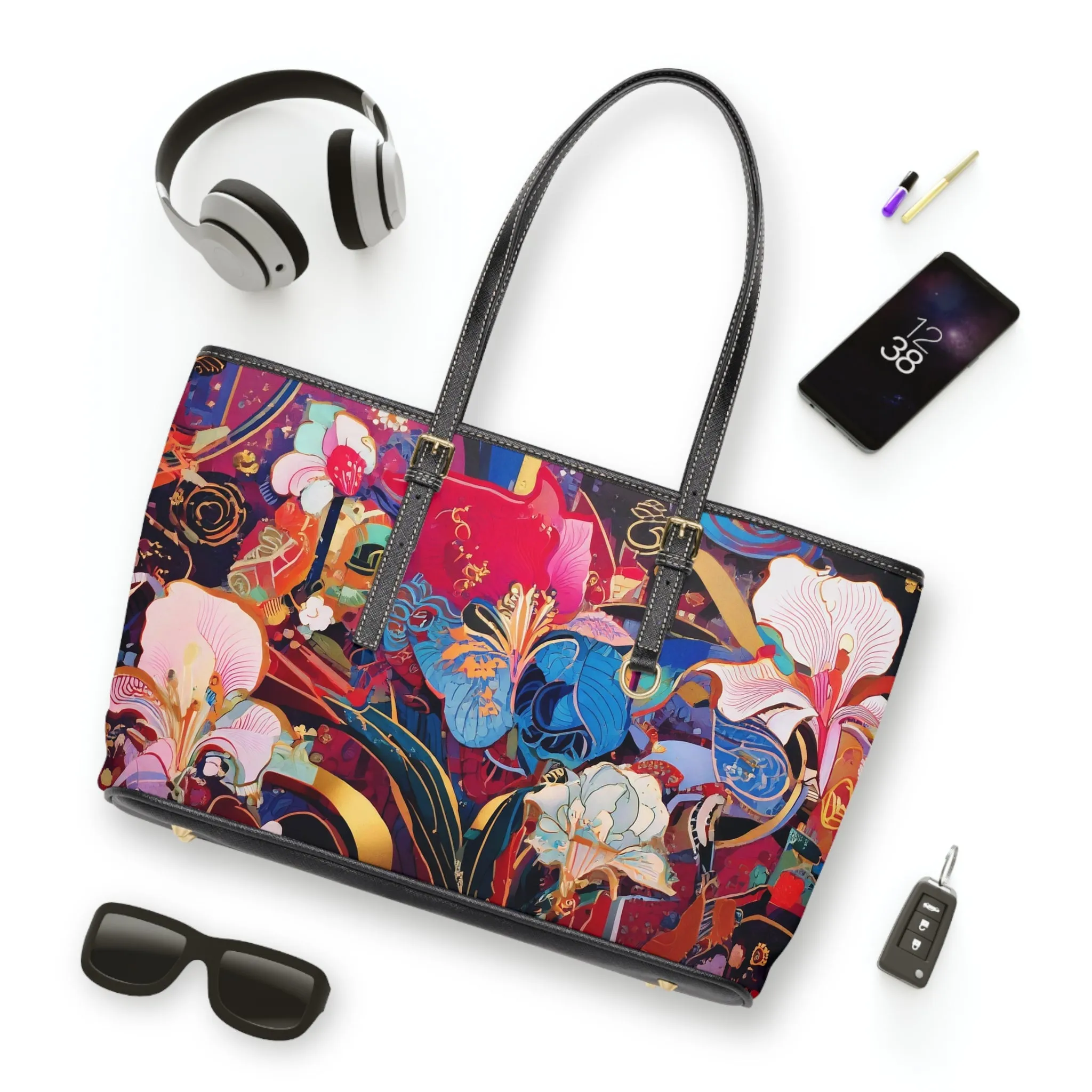 Ethereal Irises PU Leather Shoulder Bag