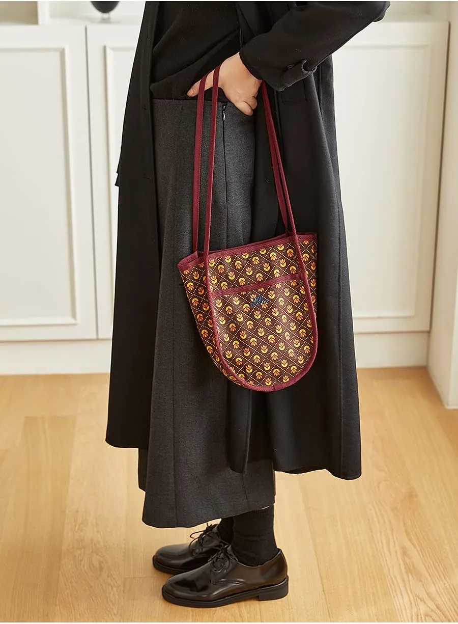 Everyday Shoulder and Tote bags and purse for Women Lightweight Korea Designer unique Vintage print retro Bag