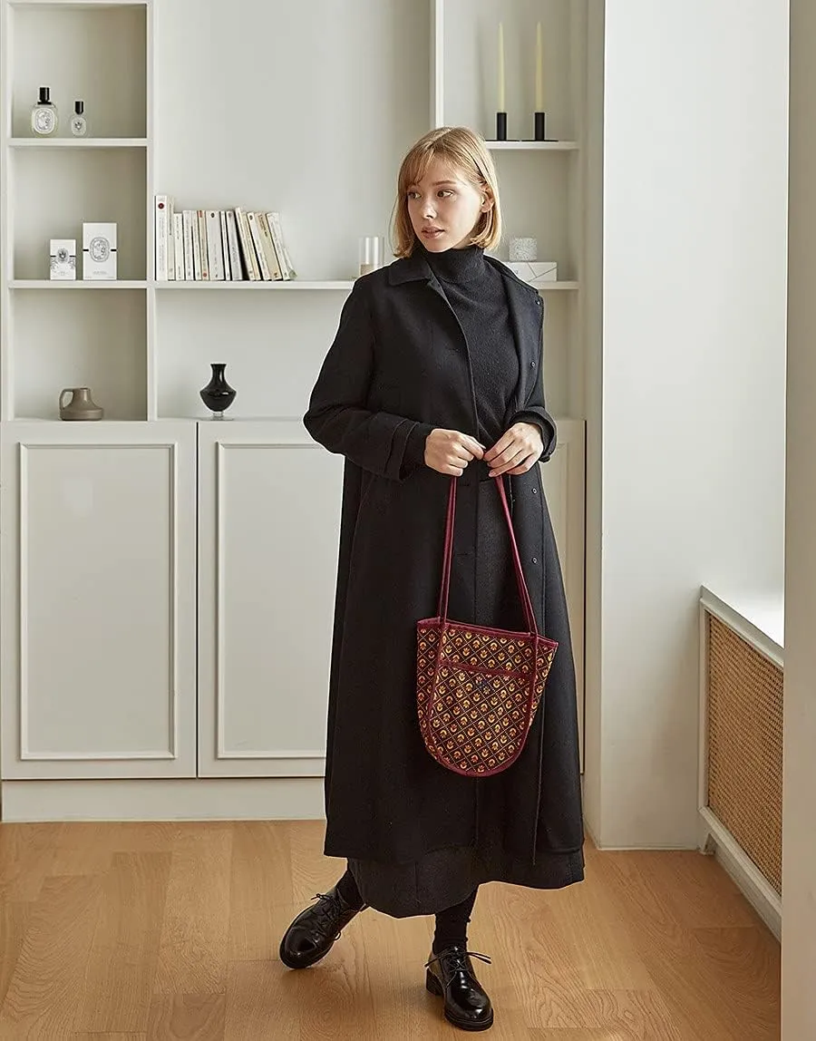 Everyday Shoulder and Tote bags and purse for Women Lightweight Korea Designer unique Vintage print retro Bag