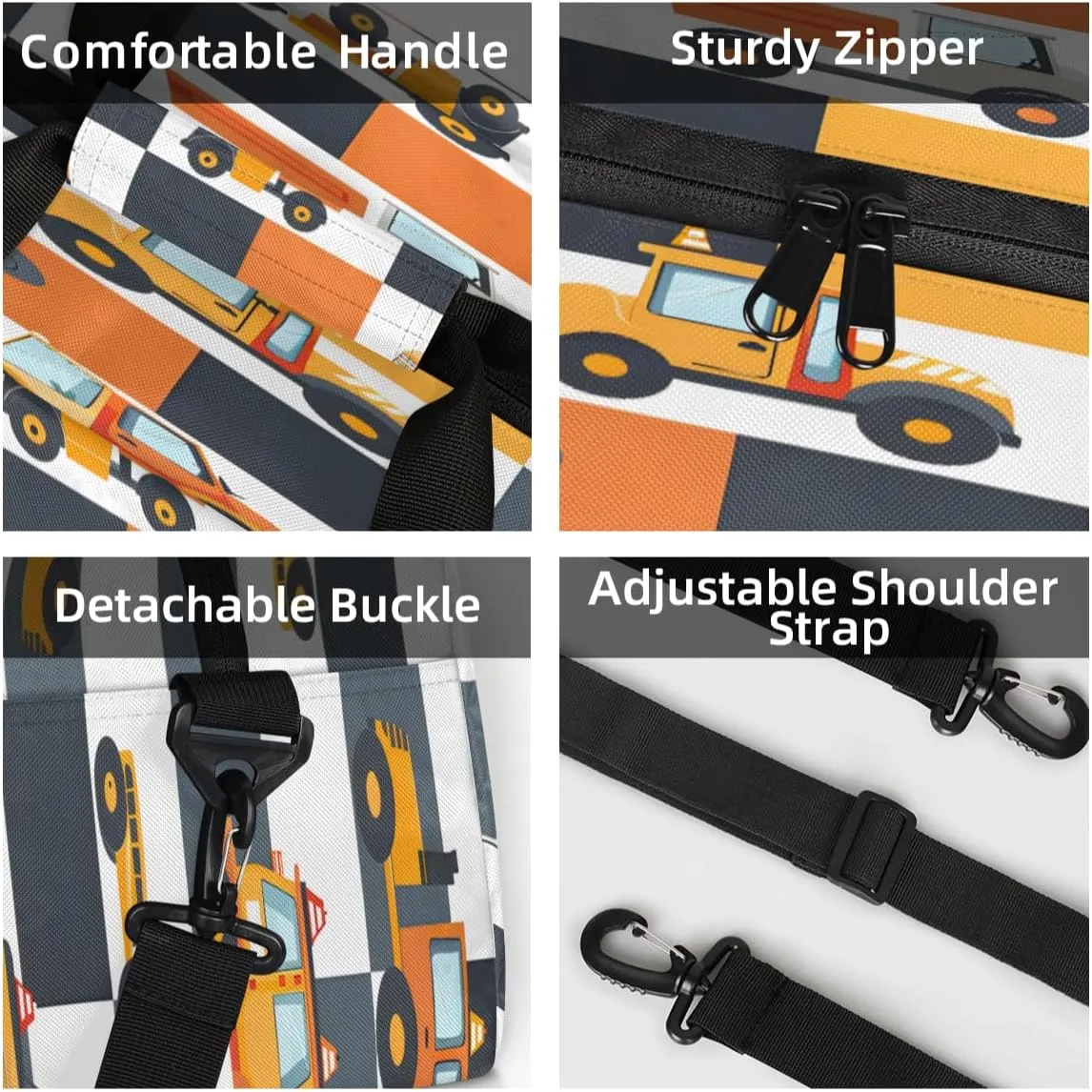 Excavator Mini Gym Bag 18 inch for Women Men Waterproof Custom Tractor Machinery Trucks Travel Duffel Bag Carry On Overnight Tote Nurse Bag for Work Fitness Hiking