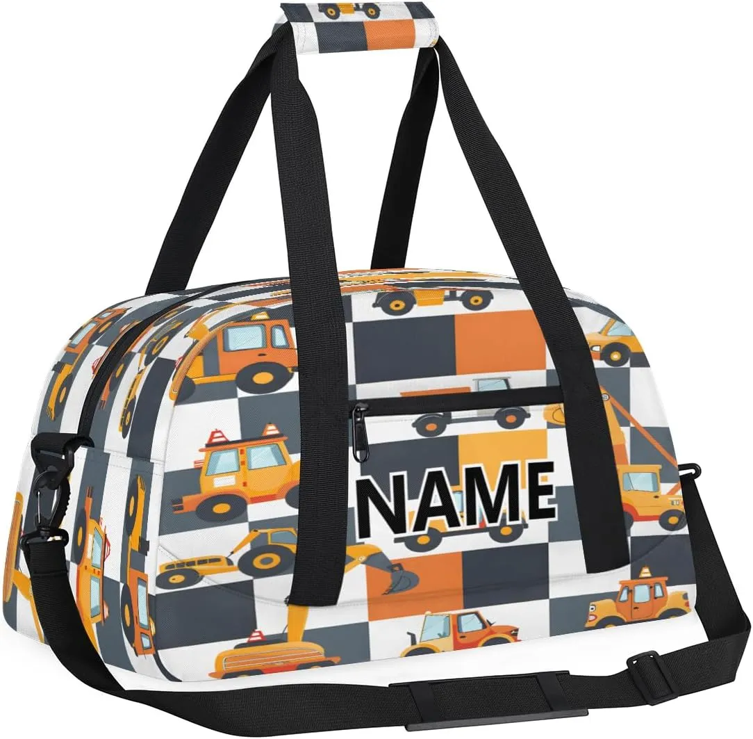 Excavator Mini Gym Bag 18 inch for Women Men Waterproof Custom Tractor Machinery Trucks Travel Duffel Bag Carry On Overnight Tote Nurse Bag for Work Fitness Hiking