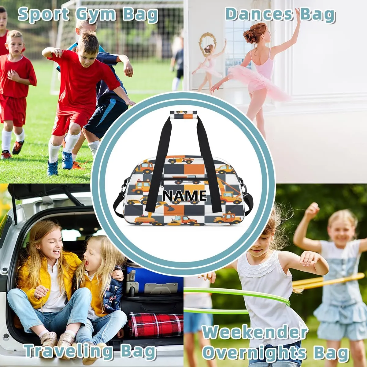 Excavator Mini Gym Bag 18 inch for Women Men Waterproof Custom Tractor Machinery Trucks Travel Duffel Bag Carry On Overnight Tote Nurse Bag for Work Fitness Hiking