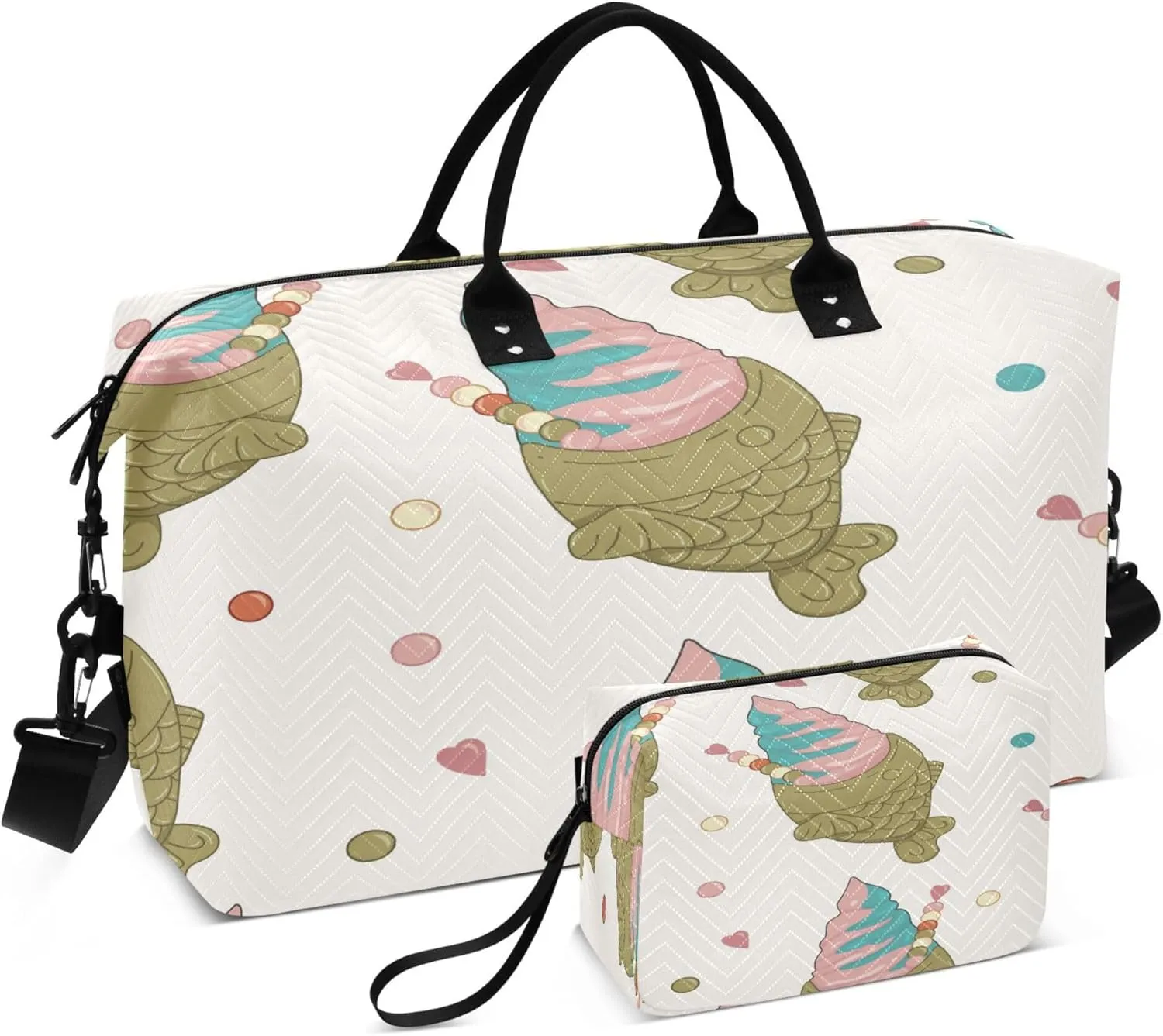 Exnundod Travel Duffel Bags Traditional Taiyaki Fish Ice Cream Sports Gym Bag Weekender Carry On Tote Overnight Luggage Bags for Women and Men