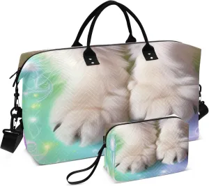 Exnundod Travel Duffel Bags White Paws with Fantasy Lights Sports Gym Bag Weekender Carry On Tote Overnight Luggage Bags for Women and Men