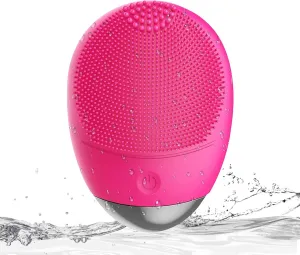 Facial Cleansing Brush, 3-in-1 Electric Soft Silicone Waterproof Face Scrubber, USB Rechargeable IPX7 Waterproof Sonic Vibrating Face Brush for Deep Cleansing, Gentle Exfoliating and Massaging