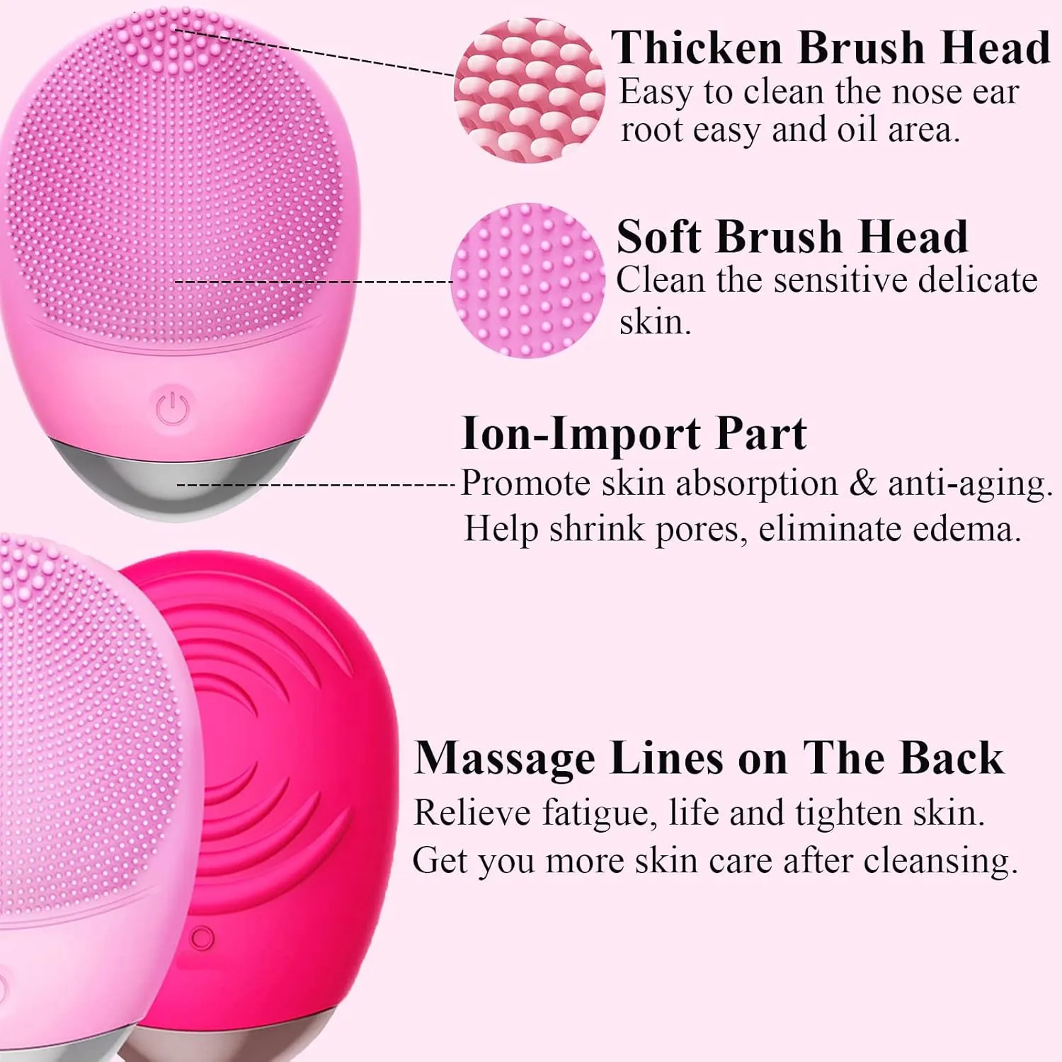 Facial Cleansing Brush, 3-in-1 Electric Soft Silicone Waterproof Face Scrubber, USB Rechargeable IPX7 Waterproof Sonic Vibrating Face Brush for Deep Cleansing, Gentle Exfoliating and Massaging