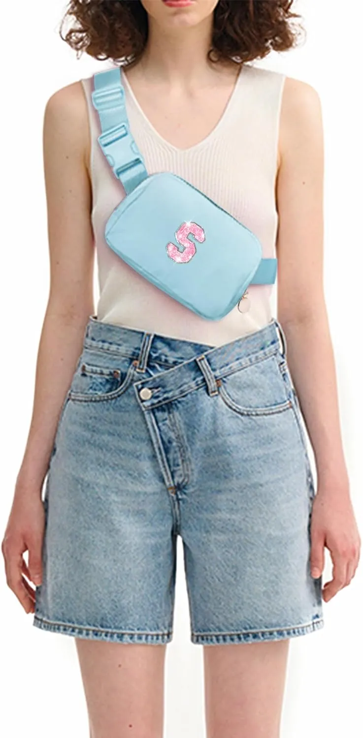 Fanny Pack Belt Bag Crossbody Bags with Initials Letter Patch Trendy Stuff for Teens Cute Stuff Birthday Gifts for Teenager Girls | S,Blue Bag