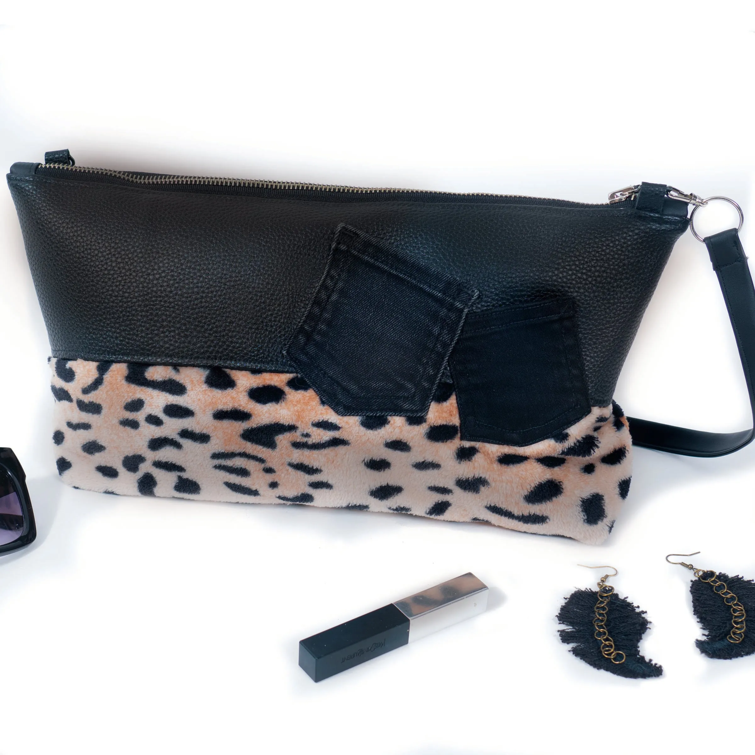 Faux Fur Cheetah, Vegan Leather, Purse