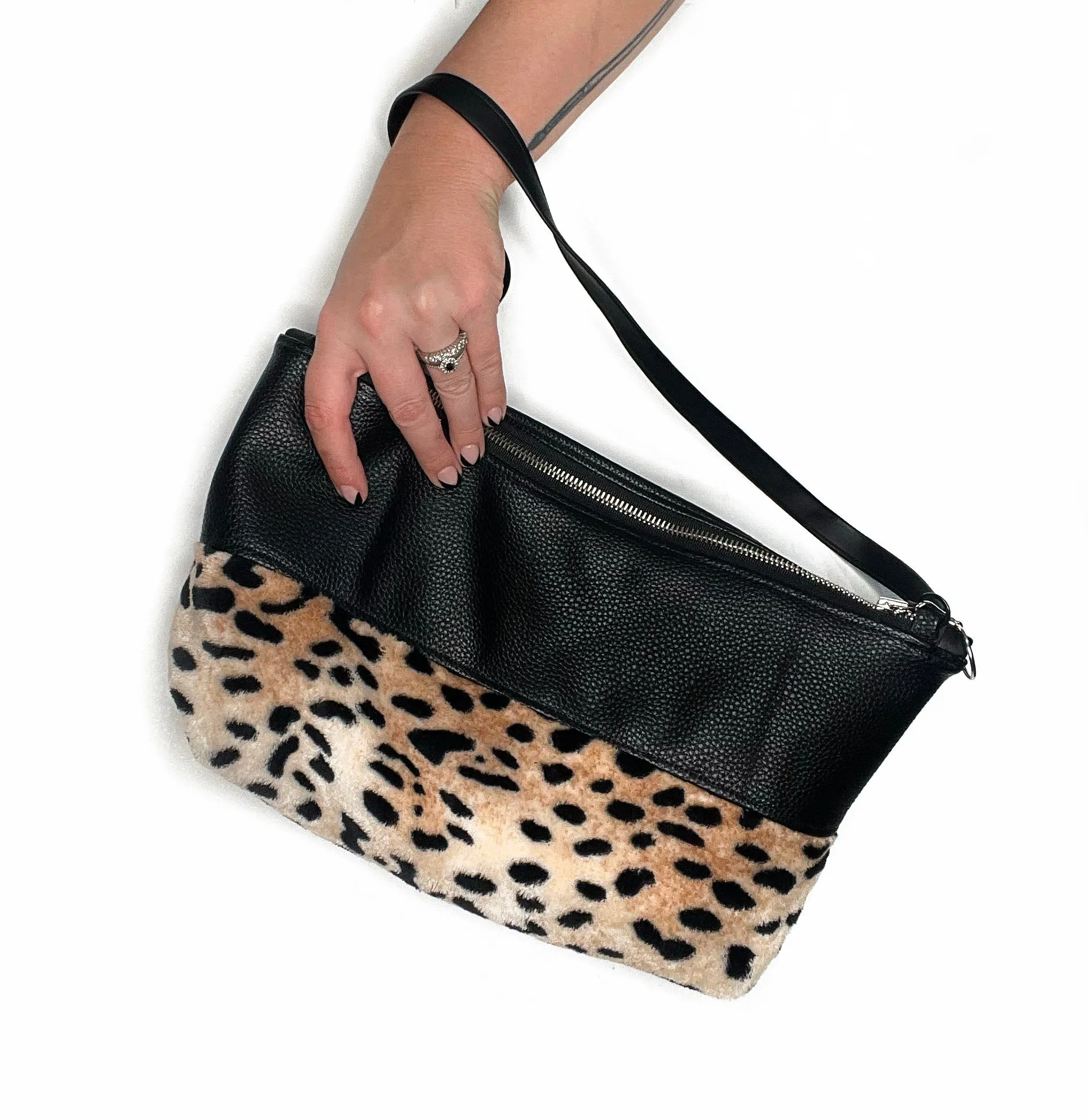 Faux Fur Cheetah, Vegan Leather, Purse