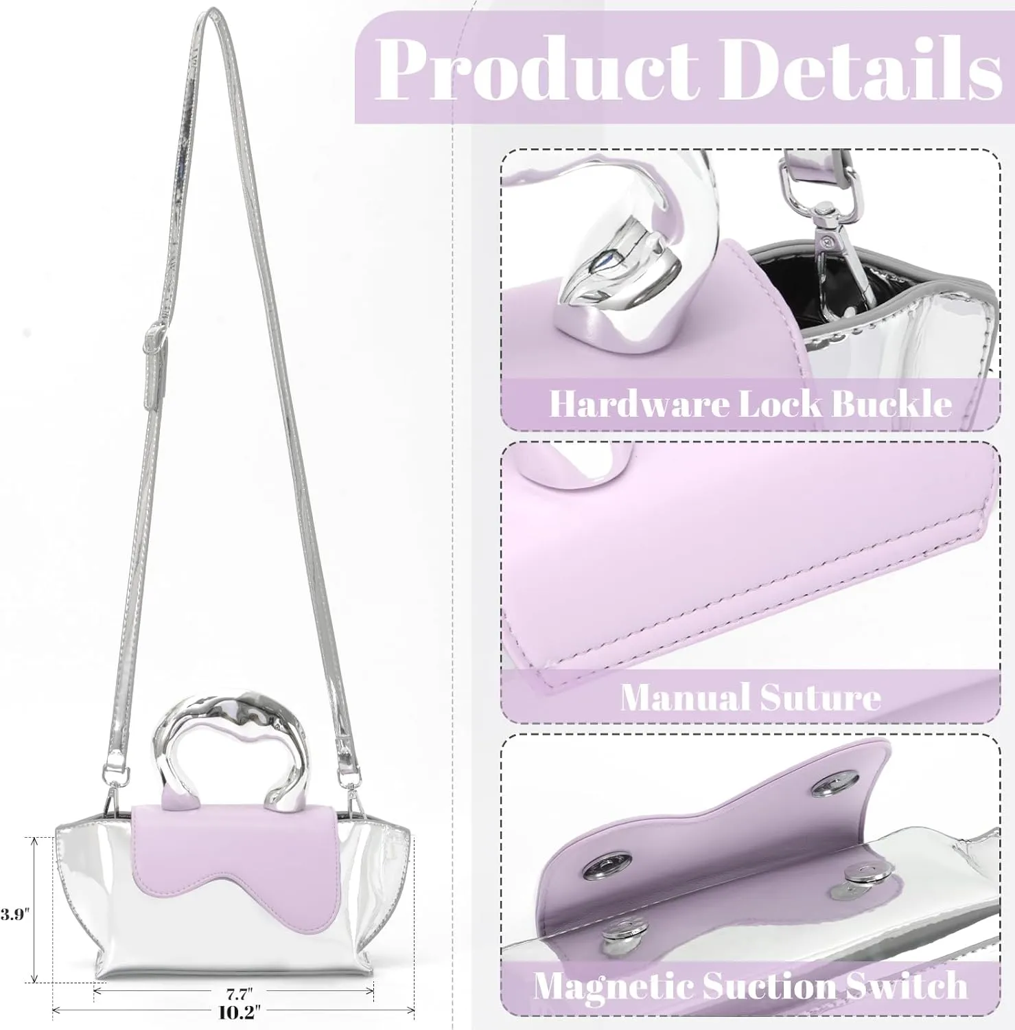 Fecialy Women Unique Silver Crossbody Bags Y2K Evening Bag Tote Handbag Satchel Bag Small Cute Shoulder Bags Hobo Purse