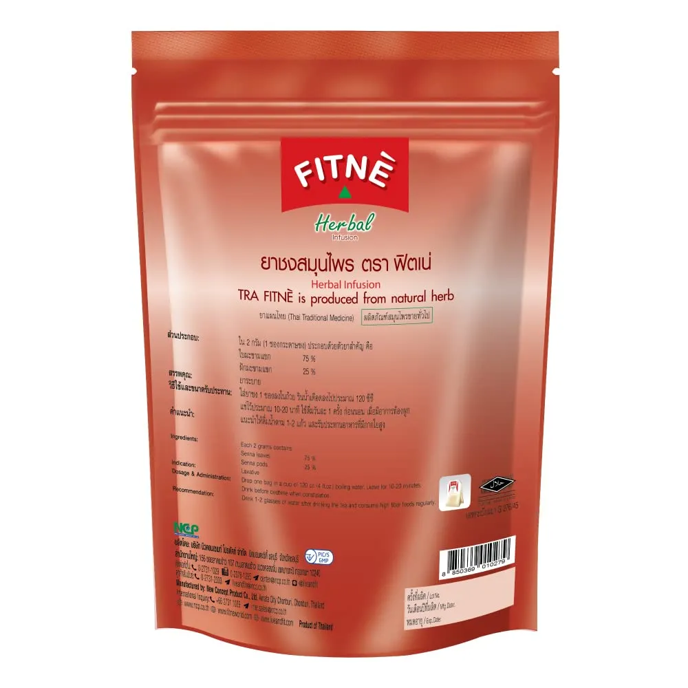 FITNE Original Herbal Tea Senna Infusion Healthy Wellness Beverage Natural Gentle Detox Cleanse No Calories Caffeine Free, 80 Tea Bags