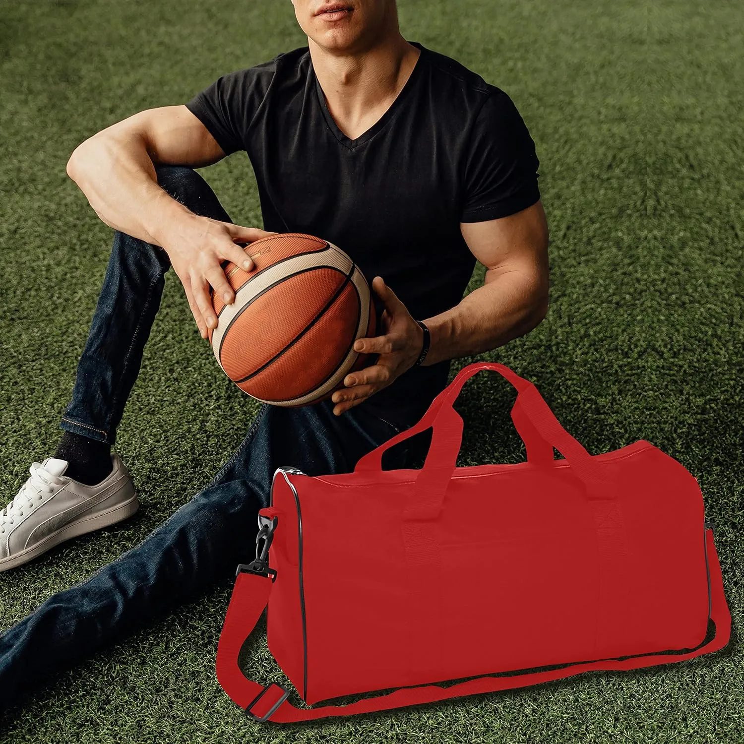 Fitness Duffle Bags Set of 6, Bulk Pack - Great for Everyday Use, Perfect for Travellers, Athletes, Fitness Fanatics - Red