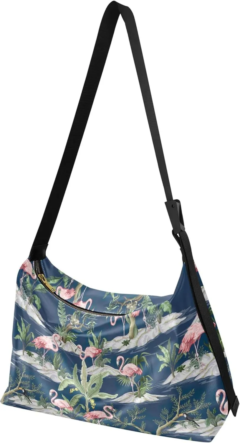 Flamingo Pink Flamingos Soft Leather Hobo Bags for Women Women's Large Purse Soft Animal Print Ladies Hobo Handbags