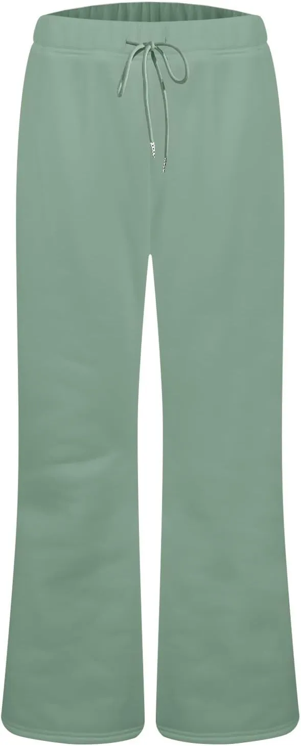 Flare Sweatpants Women Fleece Lined Comfy Warm Wide Leg Sweatpants Casual Soft Elastic High Waisted Flare Yoga Pants