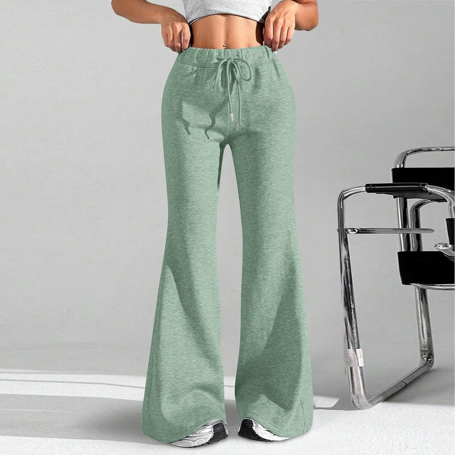 Flare Sweatpants Women Fleece Lined Comfy Warm Wide Leg Sweatpants Casual Soft Elastic High Waisted Flare Yoga Pants