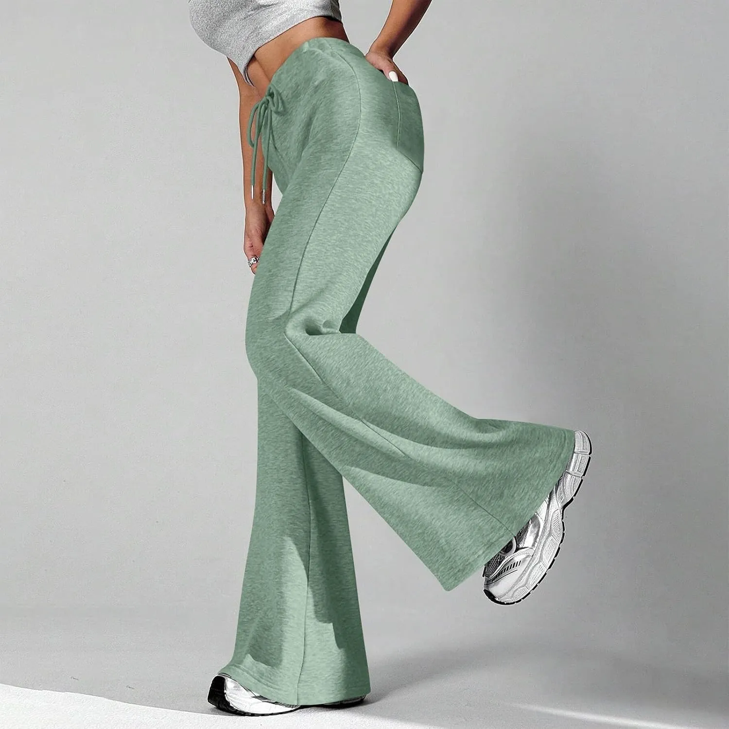 Flare Sweatpants Women Fleece Lined Comfy Warm Wide Leg Sweatpants Casual Soft Elastic High Waisted Flare Yoga Pants