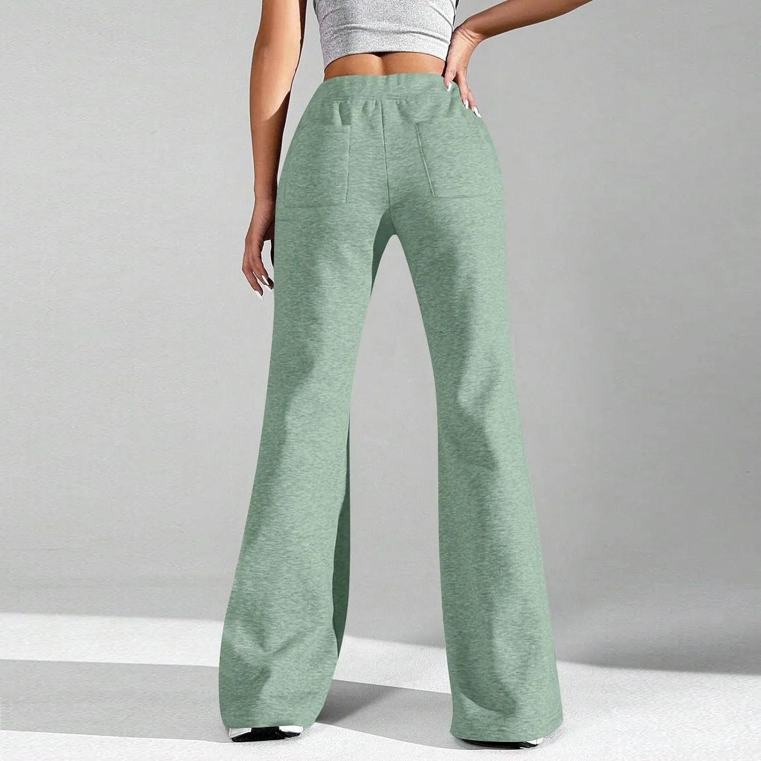 Flare Sweatpants Women Fleece Lined Comfy Warm Wide Leg Sweatpants Casual Soft Elastic High Waisted Flare Yoga Pants
