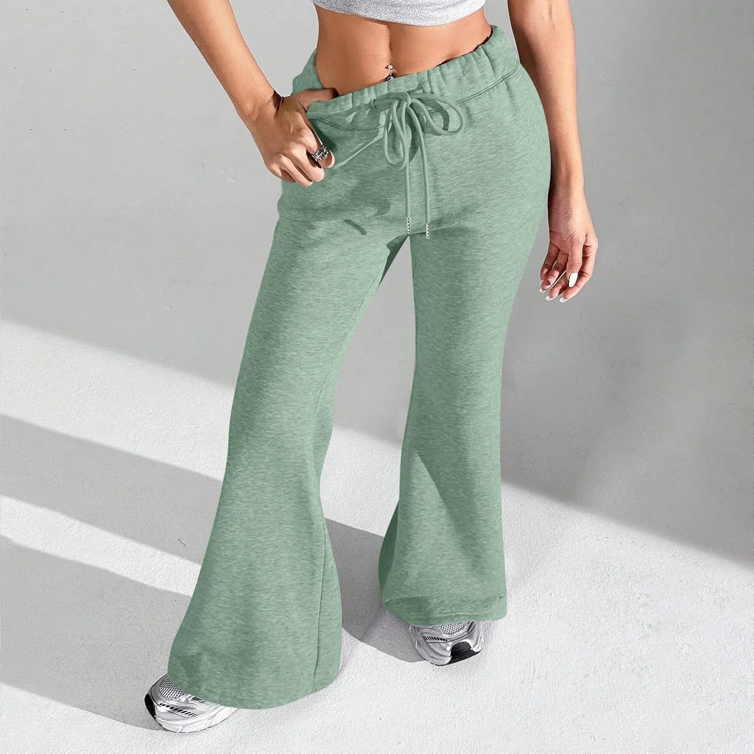 Flare Sweatpants Women Fleece Lined Comfy Warm Wide Leg Sweatpants Casual Soft Elastic High Waisted Flare Yoga Pants