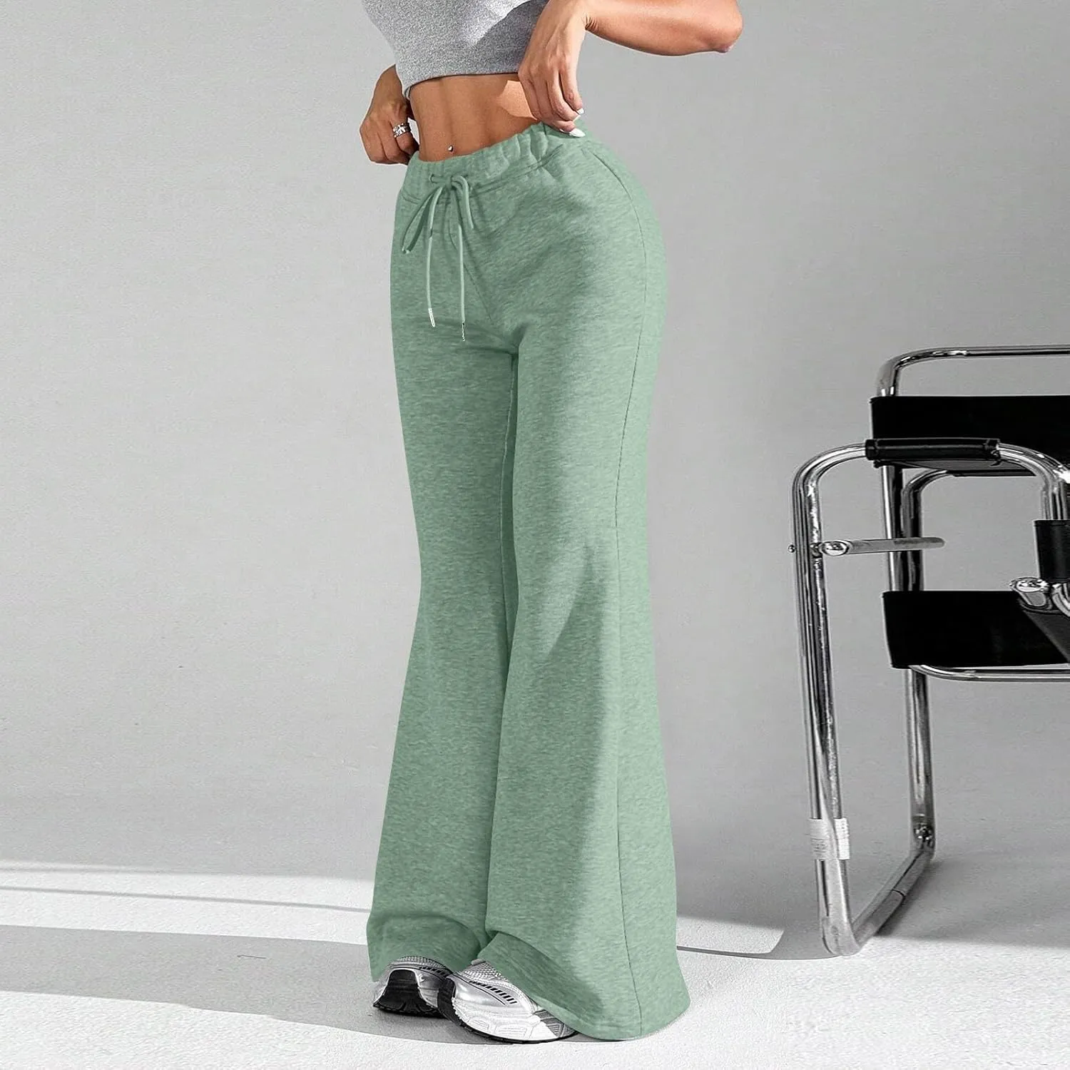 Flare Sweatpants Women Fleece Lined Comfy Warm Wide Leg Sweatpants Casual Soft Elastic High Waisted Flare Yoga Pants