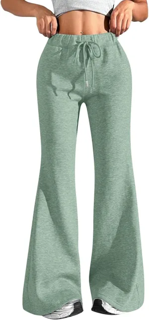Flare Sweatpants Women Fleece Lined Comfy Warm Wide Leg Sweatpants Casual Soft Elastic High Waisted Flare Yoga Pants