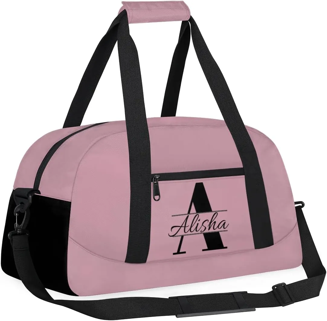 Flesh Pink Personalized Duffel Bag, Custom Travel Bag with Name, Initial Weekender Overnight Bag Monogram Sport Gym Bags for Women Men