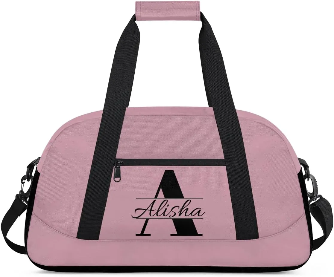 Flesh Pink Personalized Duffel Bag, Custom Travel Bag with Name, Initial Weekender Overnight Bag Monogram Sport Gym Bags for Women Men