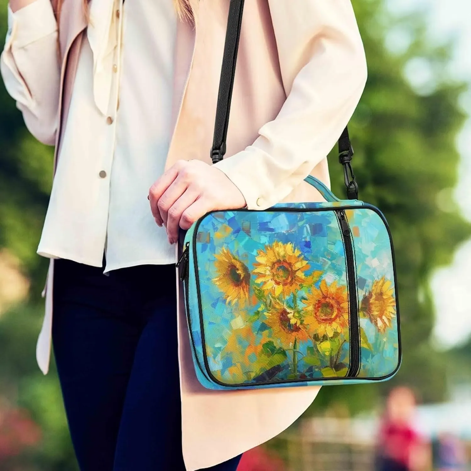 Floral Pattern Polyester Bible Case- Large Bible Cover for Women-Bible Book Cover with Shoulder Strap Zippered Pocket