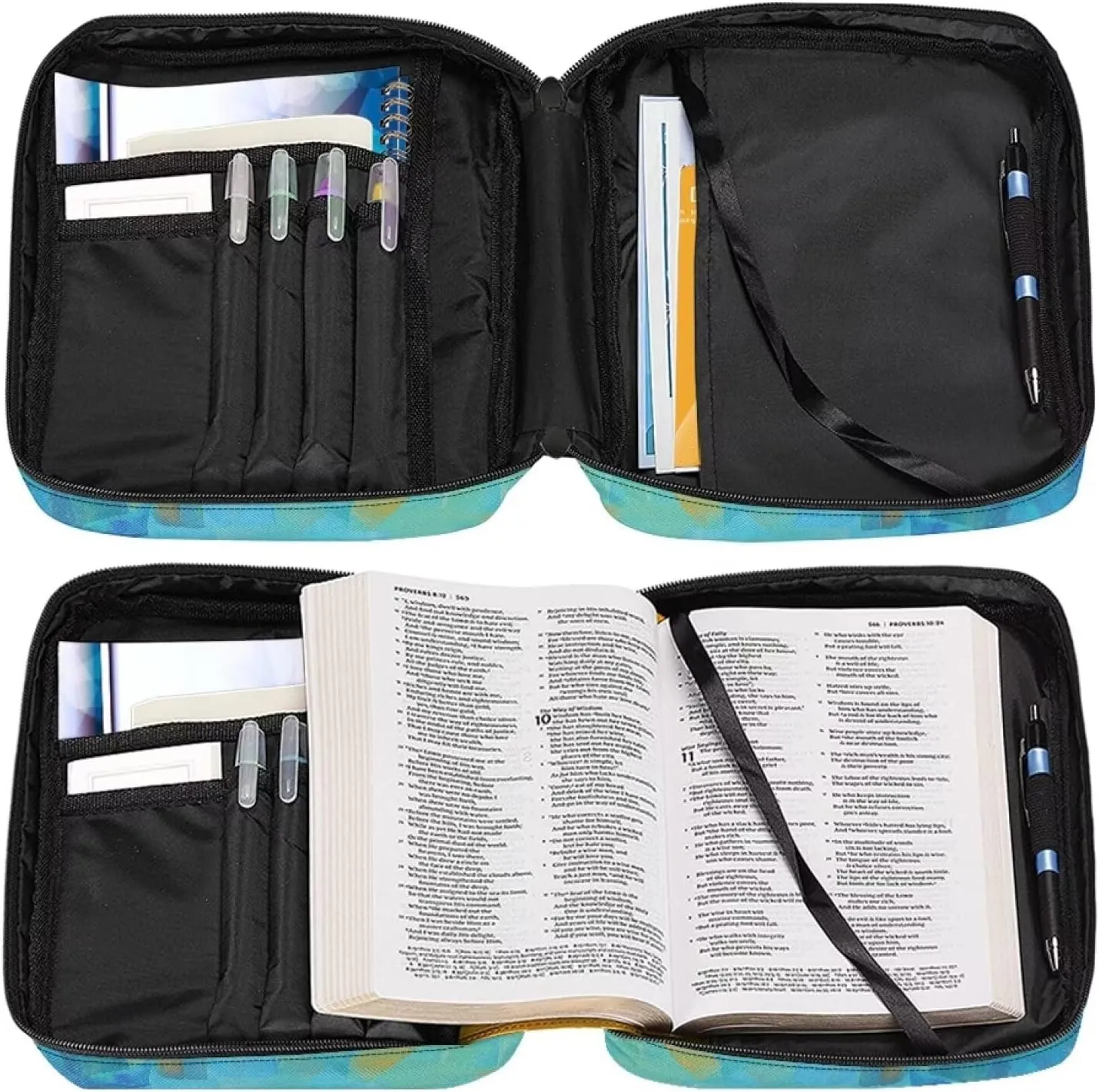 Floral Pattern Polyester Bible Case- Large Bible Cover for Women-Bible Book Cover with Shoulder Strap Zippered Pocket