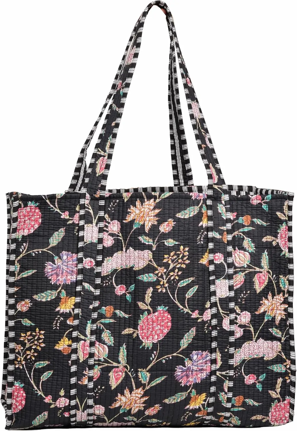 Floral Print Cotton Tote Bag Eco Friendly Sustainable Sturdy Grocery Women Shopping Market Bag Handmade Boho Quilted Daily Use Tote Bag