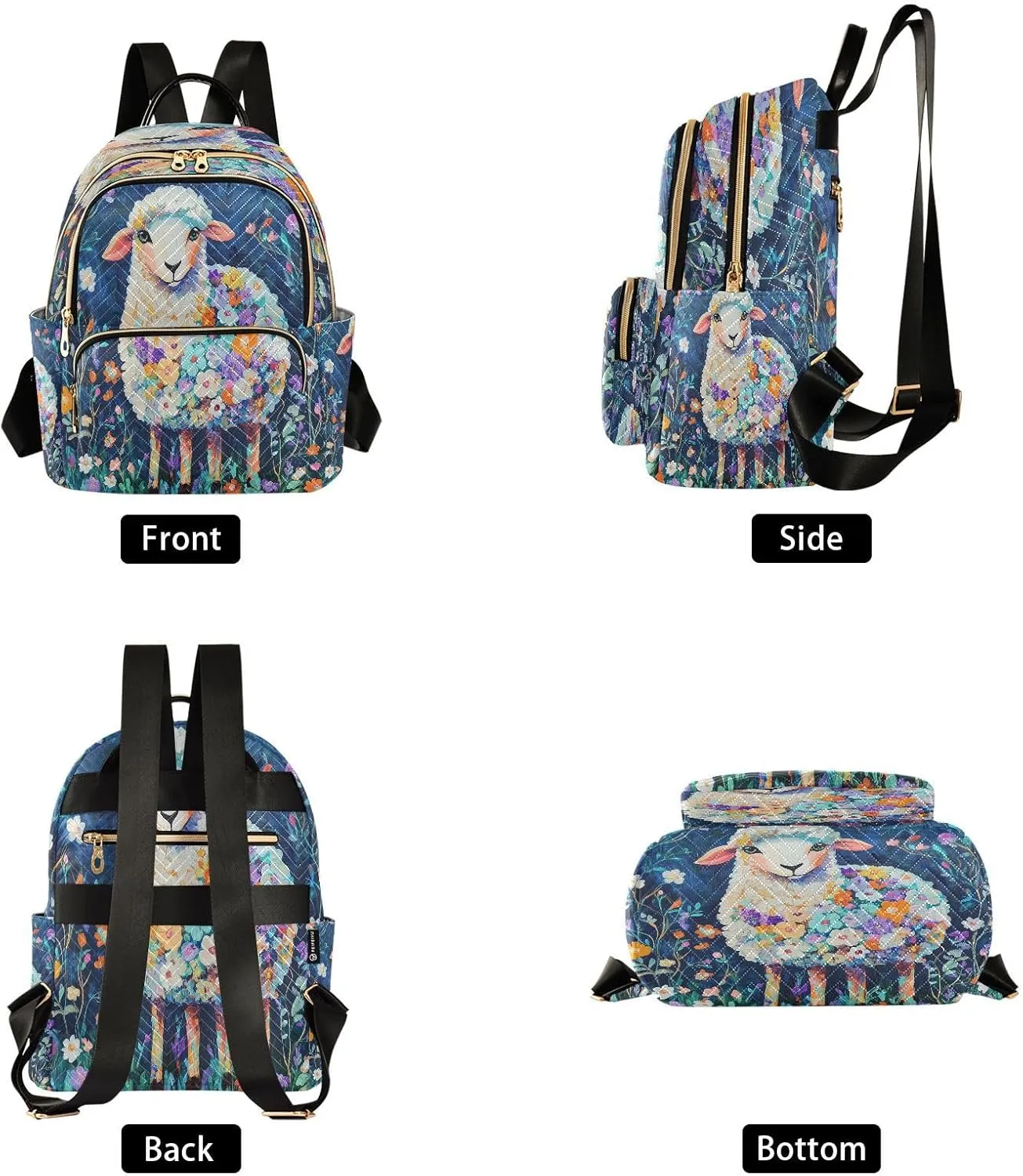 Floral Sheep Navy Backpack Purse for Women Ladies Shoulder Bags with Anti-theft Back for College Travel M
