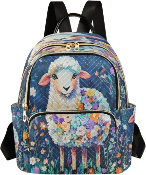 Floral Sheep Navy Backpack Purse for Women Ladies Shoulder Bags with Anti-theft Back for College Travel M