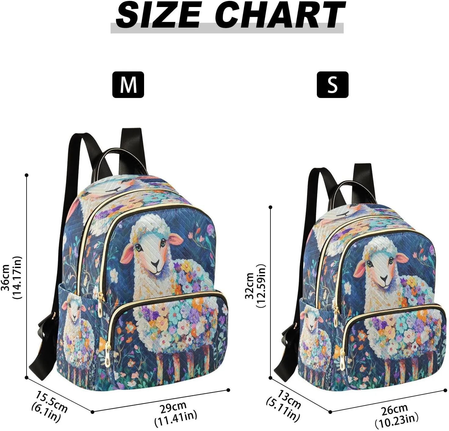 Floral Sheep Navy Backpack Purse for Women Ladies Shoulder Bags with Anti-theft Back for College Travel M