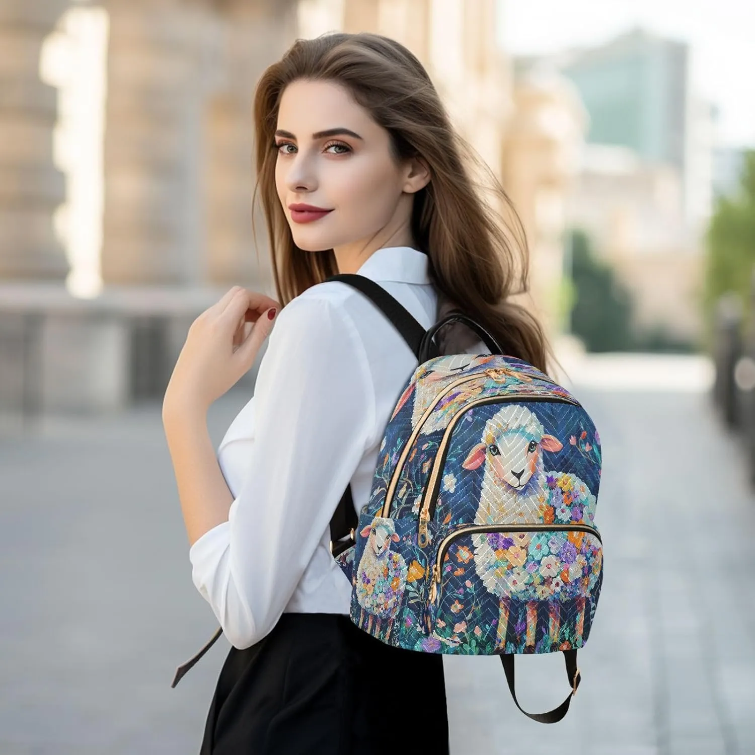 Floral Sheep Navy Backpack Purse for Women Ladies Shoulder Bags with Anti-theft Back for College Travel M
