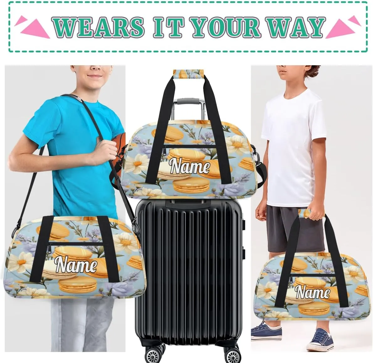 Foods Donut Theme Personalized Dance Bag for Girls Boys Sport Duffel Bag with Your Name Kids Gymnastics Travel Bags