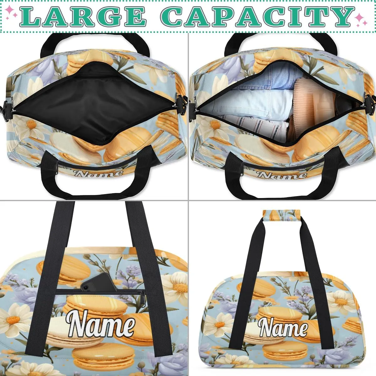 Foods Donut Theme Personalized Dance Bag for Girls Boys Sport Duffel Bag with Your Name Kids Gymnastics Travel Bags