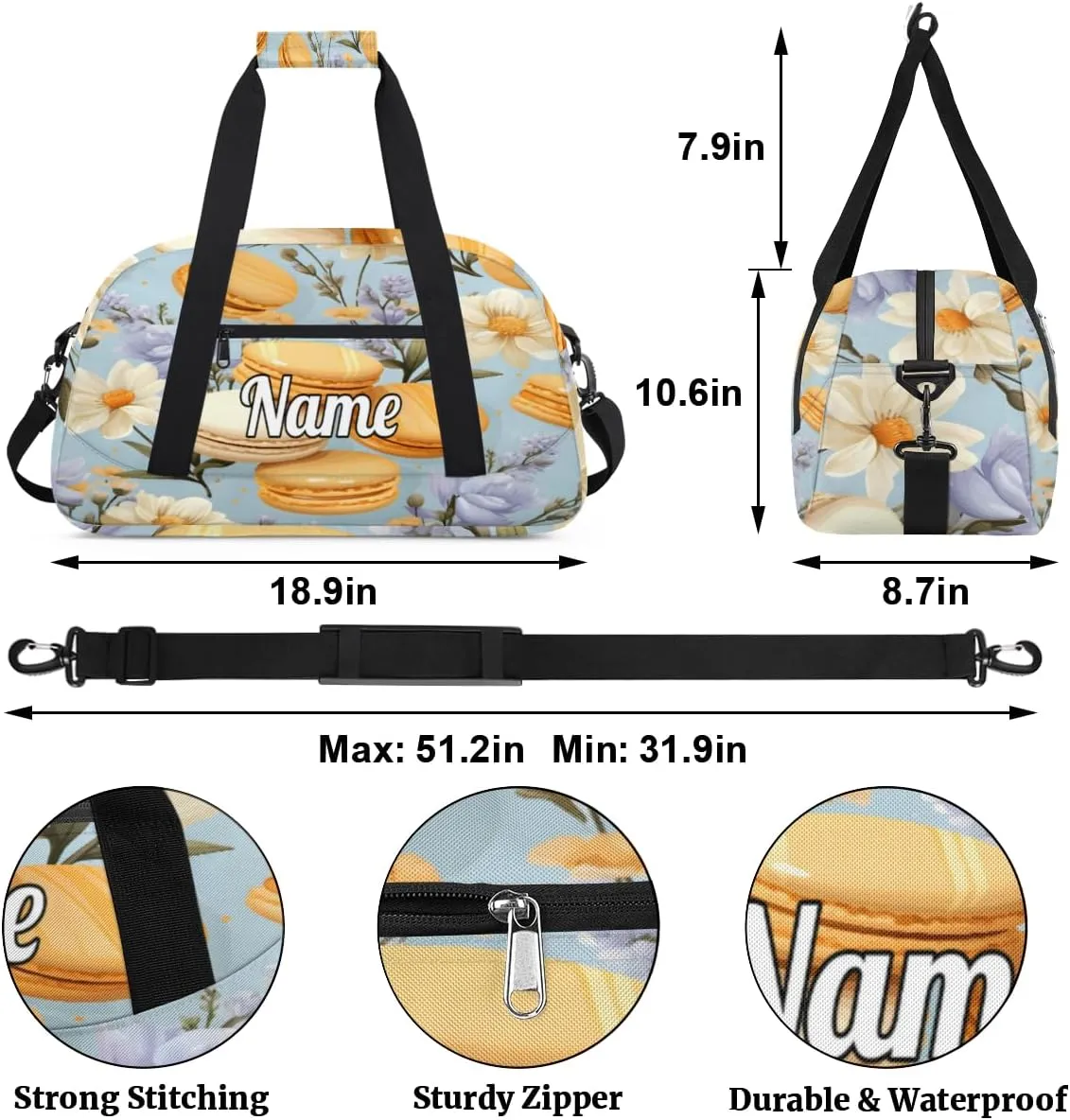 Foods Donut Theme Personalized Dance Bag for Girls Boys Sport Duffel Bag with Your Name Kids Gymnastics Travel Bags