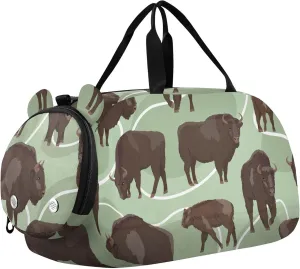 Forest Bison Sports Duffle Bag for Girls Boys, Gym Bag with Shoe Compartment, Kids Travel Overnight Weekender Shoulder Bag