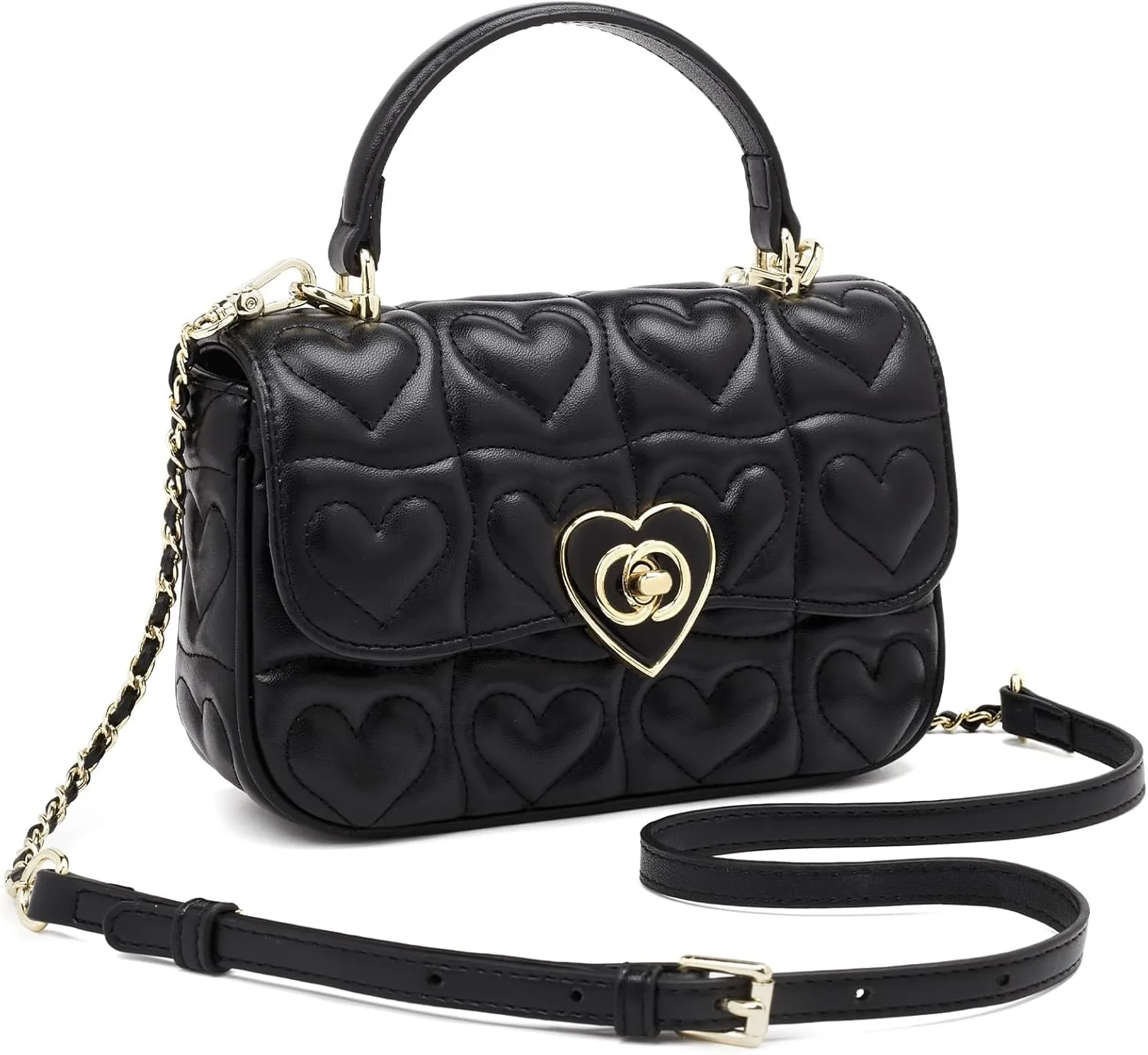 FOXLOVER Small Quilted Crossbody Bags for Women Trendy Women's Shoulder Handbags Heart-shaped Twist Button Lightweight