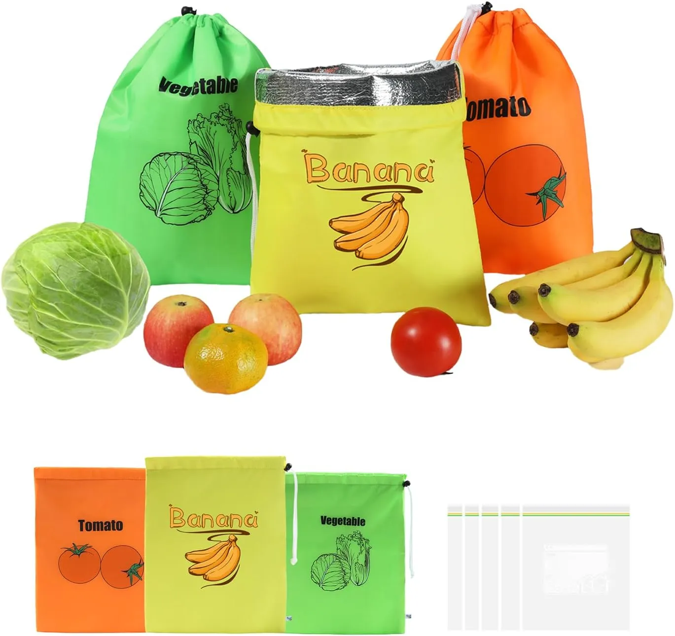 Fresh Reusable Storage Bag for Tomatoes, Bananas, and Lettuce (Produce Bags)- A foil lined vegetable and fruit storage bag suitable for fresh, frozen, and refrigerated use