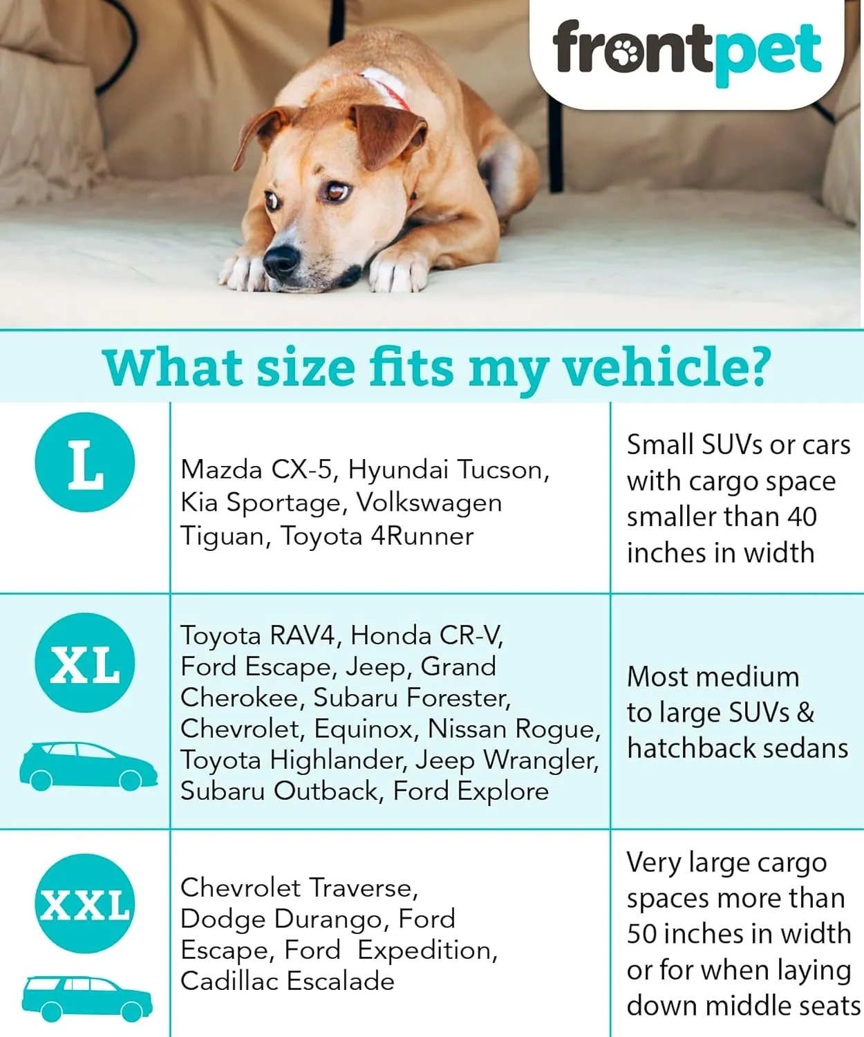 FrontPet SUV Cargo Liner for Dogs - Water-Resistant Pet Trunk Cargo Cover Mat for SUVs and Sedans with Bumper Flap Protector, Trunk Cover, Non-Slip Liner, (35" X 40") Upgraded 2025