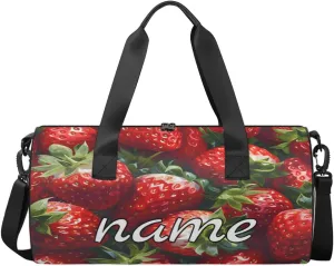 Fruit Red Strawberry Custom Duffel Bags Weekender Bags Custom Sport Duffel Bag Carry on Overnight Weekender Bag