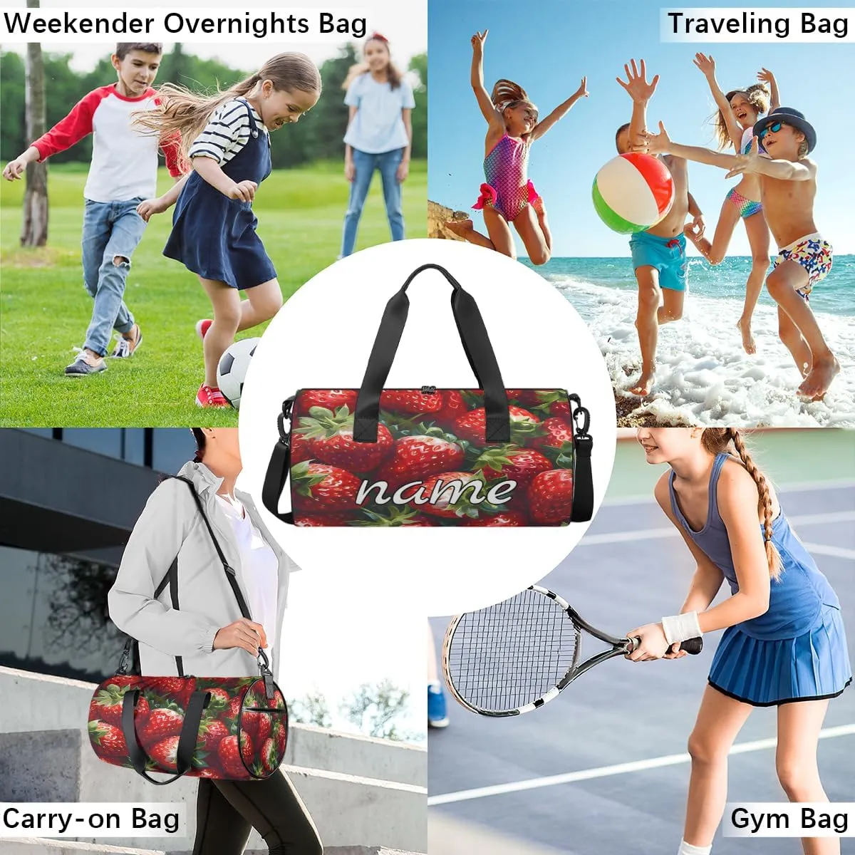 Fruit Red Strawberry Custom Duffel Bags Weekender Bags Custom Sport Duffel Bag Carry on Overnight Weekender Bag
