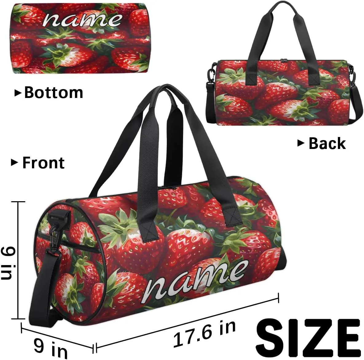 Fruit Red Strawberry Custom Duffel Bags Weekender Bags Custom Sport Duffel Bag Carry on Overnight Weekender Bag