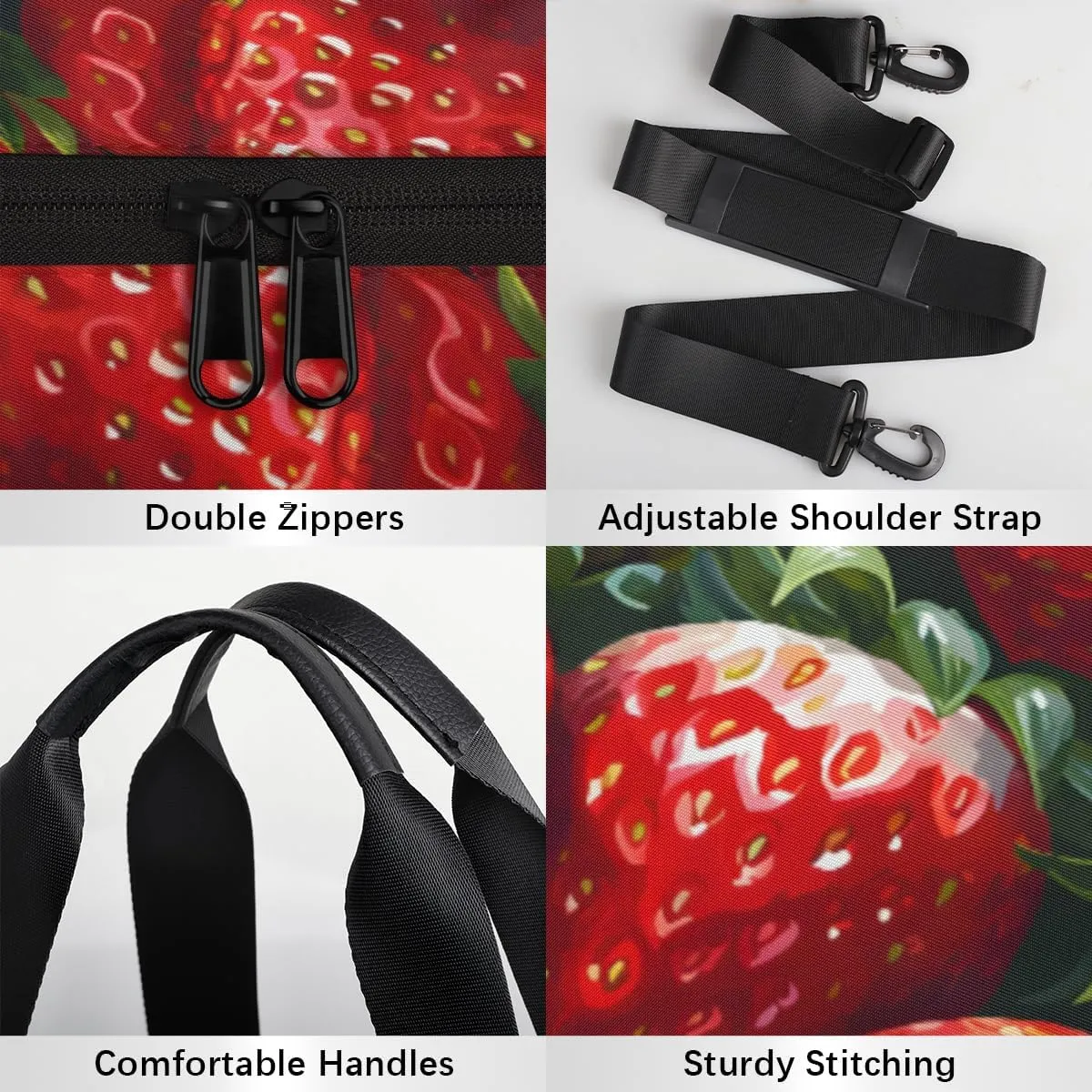Fruit Red Strawberry Custom Duffel Bags Weekender Bags Custom Sport Duffel Bag Carry on Overnight Weekender Bag