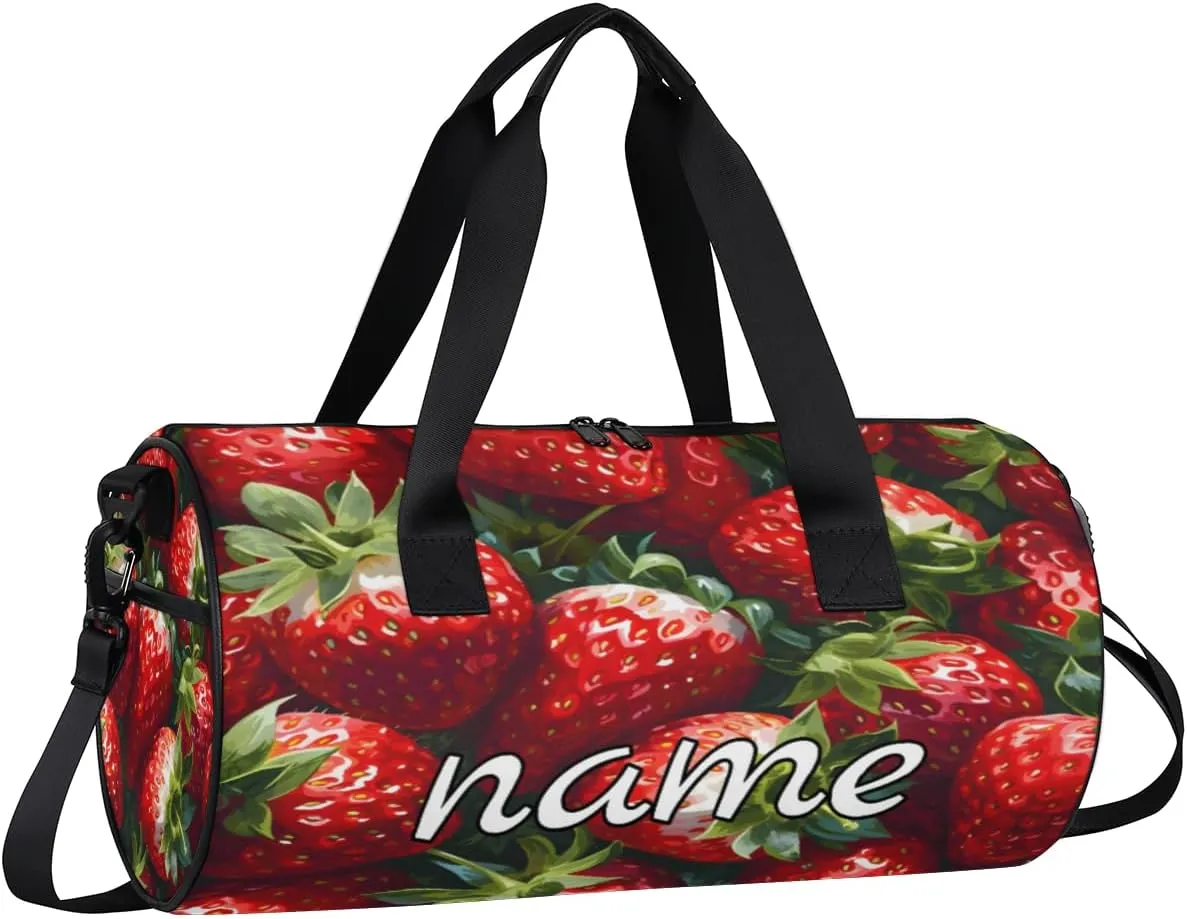 Fruit Red Strawberry Custom Duffel Bags Weekender Bags Custom Sport Duffel Bag Carry on Overnight Weekender Bag